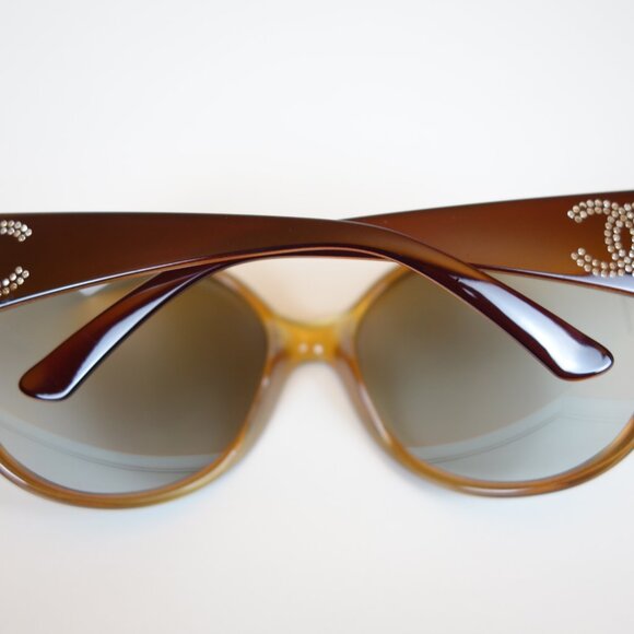 Chanel Oversized Round Rim 6013 B Sunglasses w/ Double Row Crystal CC Logo Arms - Picture 12 of 16